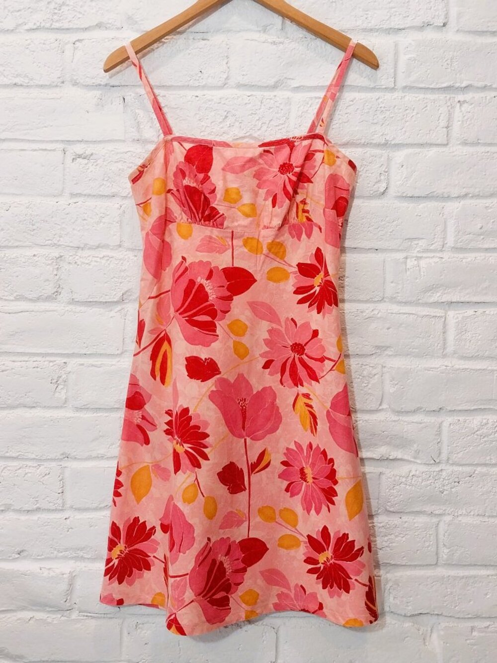 Liz Claiborne Pink Linen Cotton Summer Dress Size 4 S Floral Strappy Sleeveless,